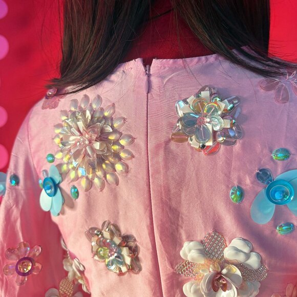 ASOS Embellished Pink Floral Dress – Size 2 US – Hand-Beaded Party Dream - Picture 10 of 12